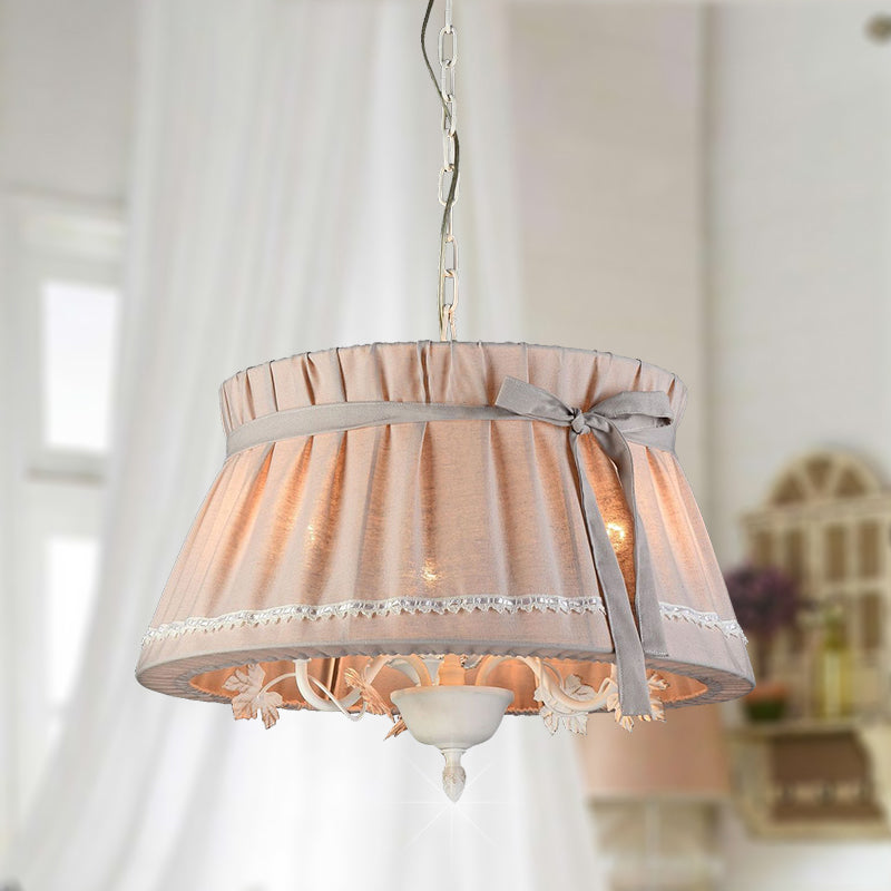 Drum Comedor Candelier Candelier de tela tradicional 4 luces Beige Holging Lights
