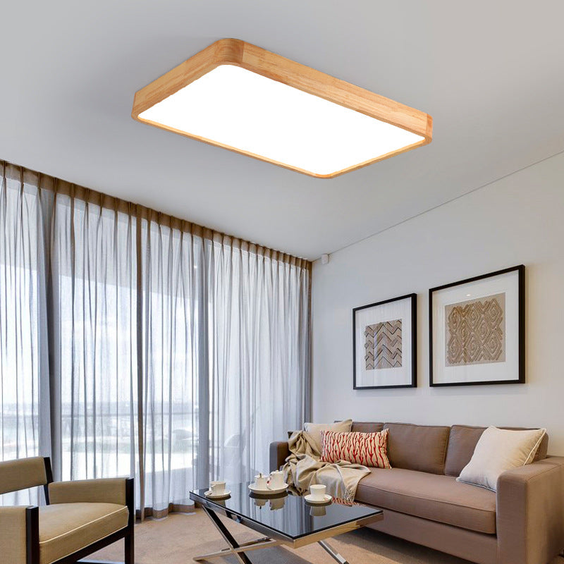 Wooden Geometric LED Ceiling Light in Modern Concise Style Acrylic Indoor Flush Mount in Log Color