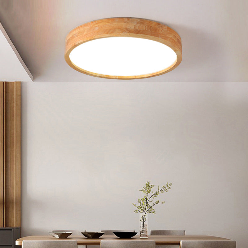 Wooden Geometric LED Ceiling Light in Modern Concise Style Acrylic Indoor Flush Mount in Log Color
