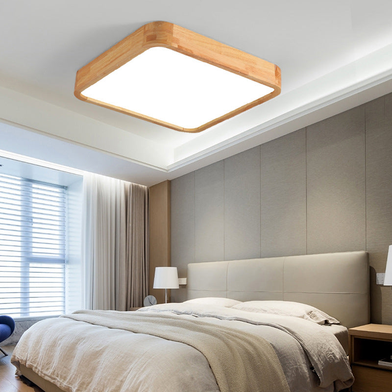 Wooden Geometric LED Ceiling Light in Modern Concise Style Acrylic Indoor Flush Mount in Log Color