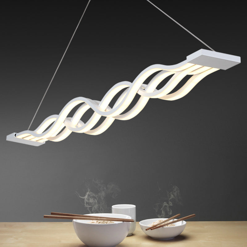 Forma de onda blanca Luz Led Island en estilo moderno Luz de colgante de hierro lacado con sombra acrílica