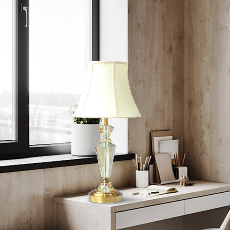 Paneled Bell Crystal Night Light Rustic 1 Light Living Room Nightstand Lamp in White