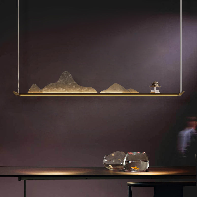 Lámpara de lámpara de metal moderna Pargante de isla LED lineal negra para sala de té