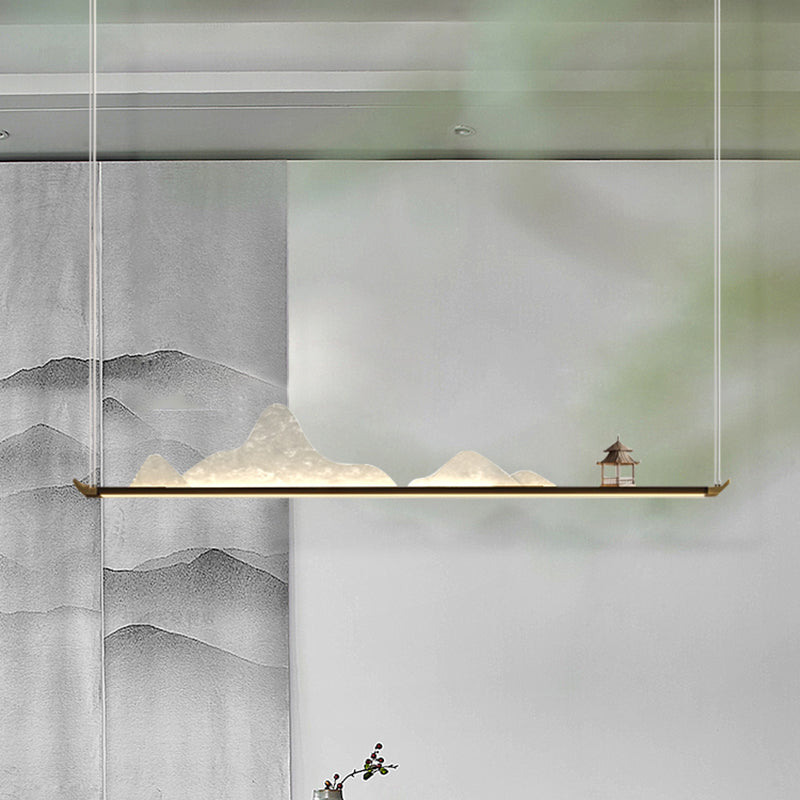 Lámpara de lámpara de metal moderna Pargante de isla LED lineal negra para sala de té