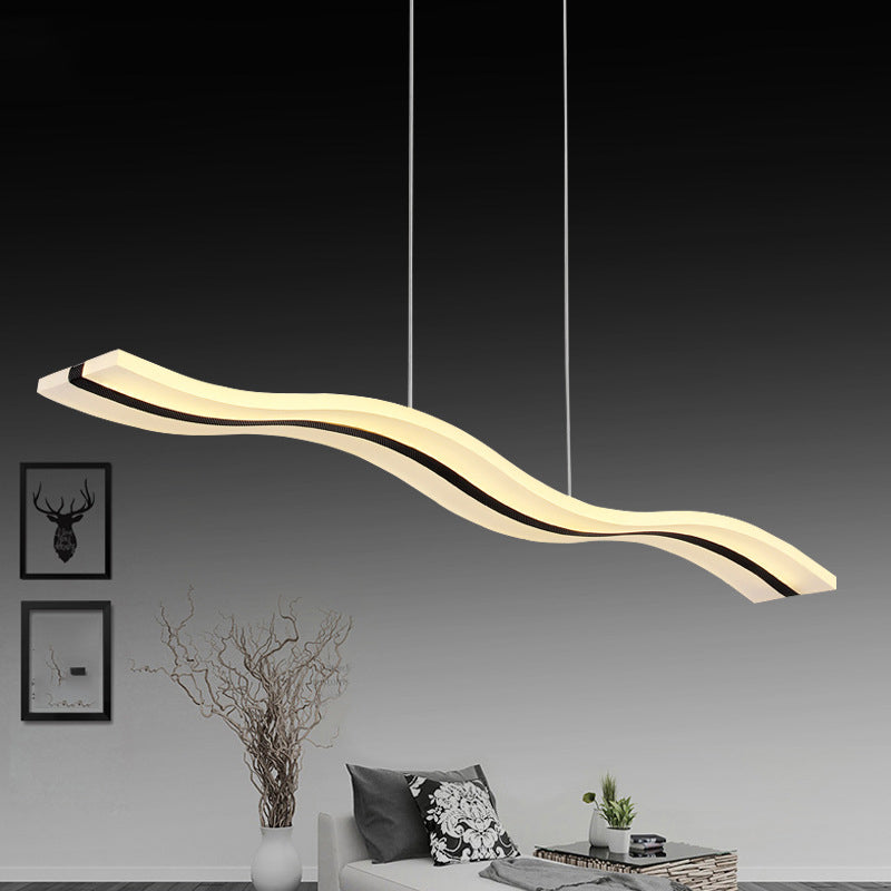 Lumière en île à LED blanche en acrylique dans le pendentif linéaire en acier inoxydable moderne en acier inoxydable