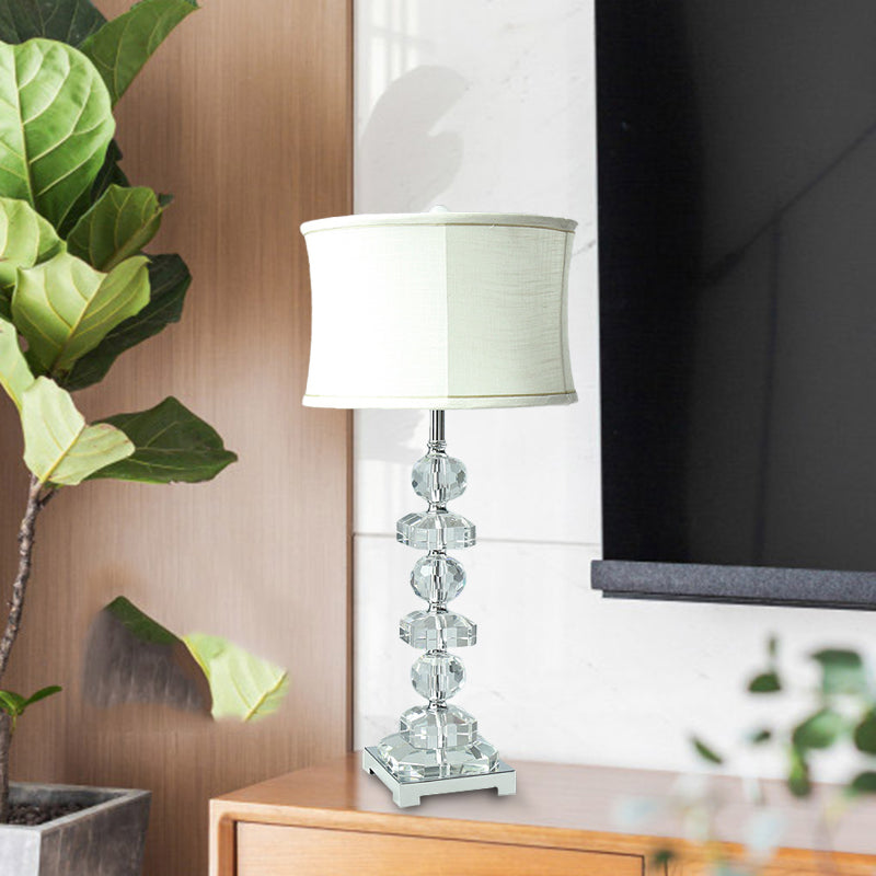 Crystal White Night Table Light Drum Single Head Traditional Style Nightstand Lamp for Living Room