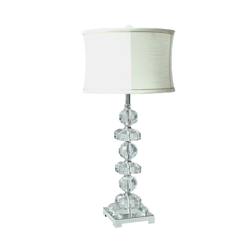 Crystal White Night Table Light Drum Single Head Traditional Style Nightstand Lamp for Living Room