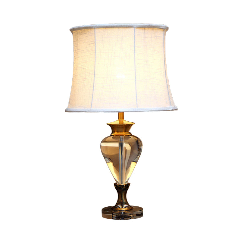 Minimalism Oval Night Lamp 1 Light Clear Crystal Nightstand Light in Beige with Fabric Shade