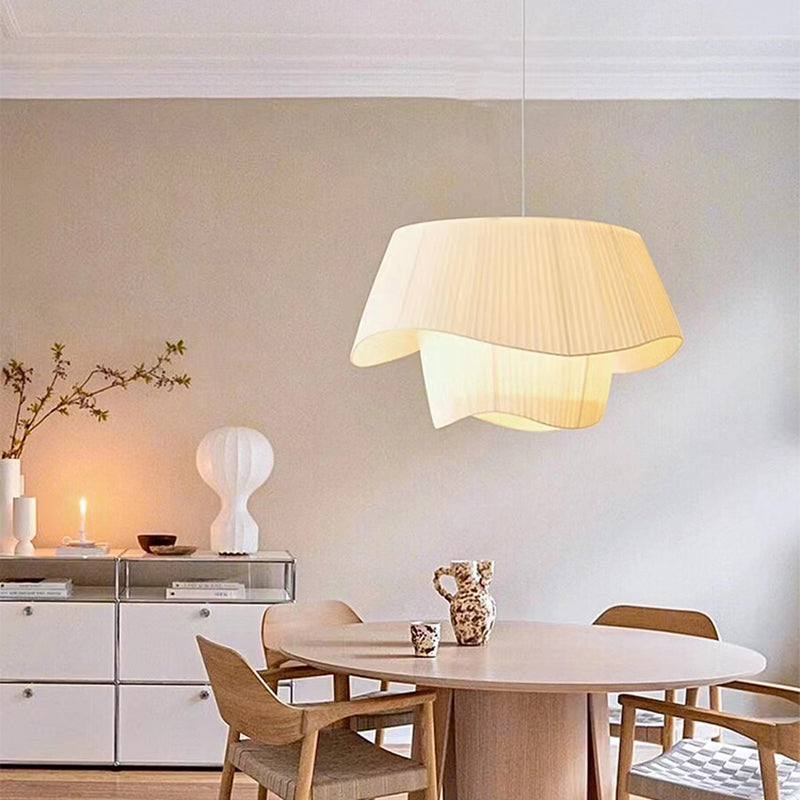 French Creative White Silk Pendant Light Fixture 1-Light Hat Hanging Ceiling Light