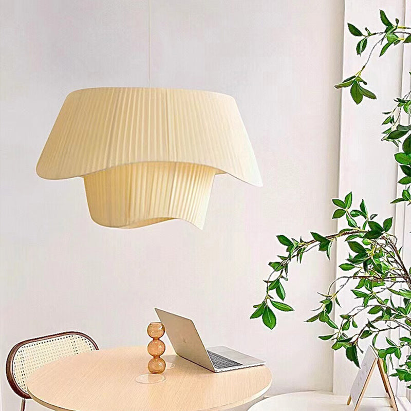 French Creative White Silk Pendant Light Fixture 1-Light Hat Hanging Ceiling Light