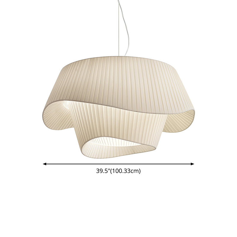 French Creative White Silk Pendant Light Fixture 1-Light Hat Hanging Ceiling Light