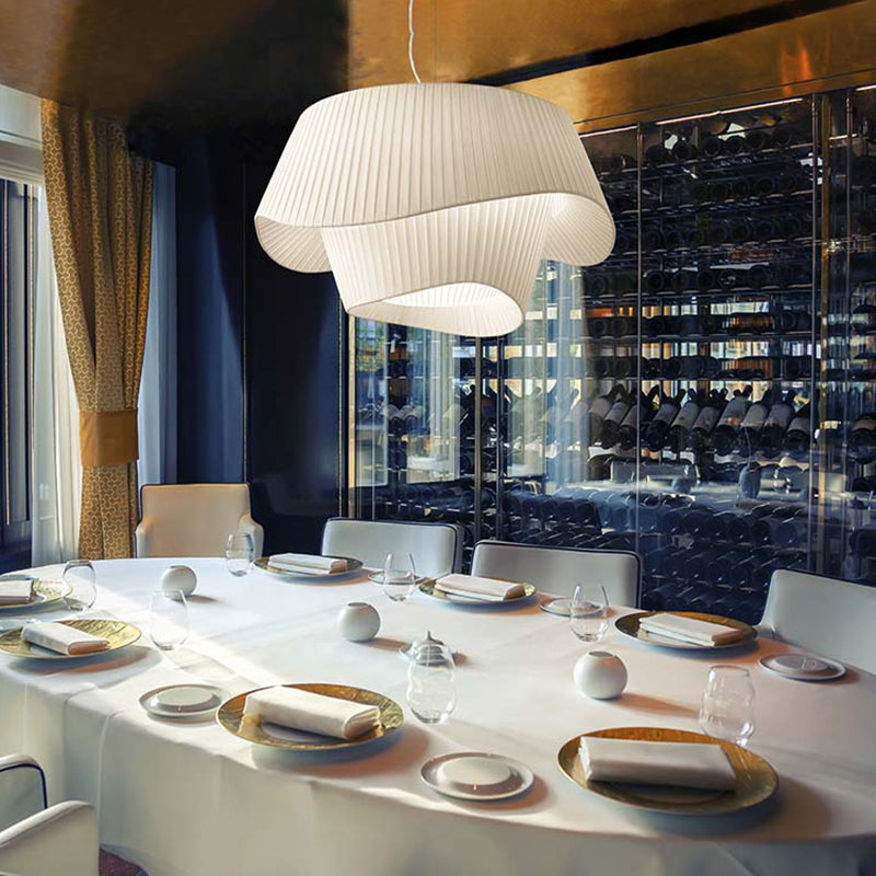 French Creative White Silk Pendant Light Fixture 1-Light Hat Hanging Ceiling Light