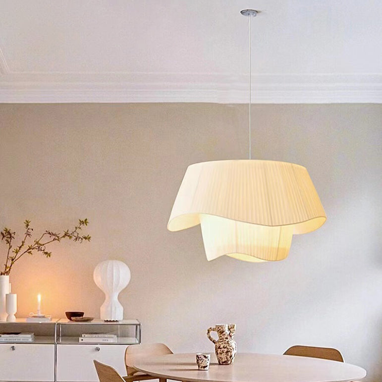 French Creative White Silk Pendant Light Fixture 1-Light Hat Hanging Ceiling Light