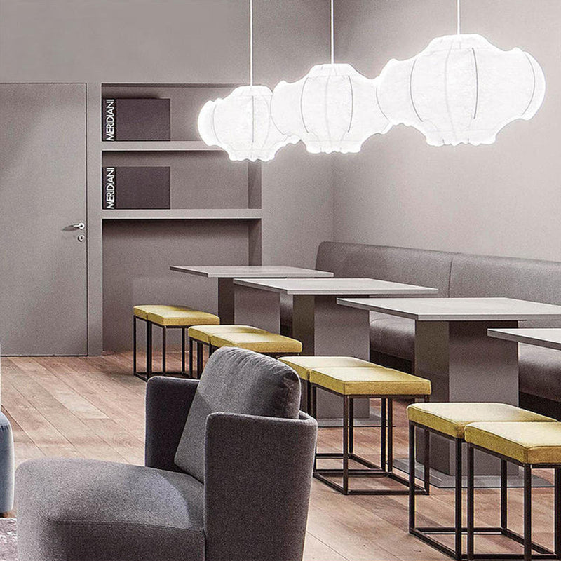 Kit de lampe suspendue de concepteur à 1 lumière blanc Pendentif en soie géométrique pour le salon