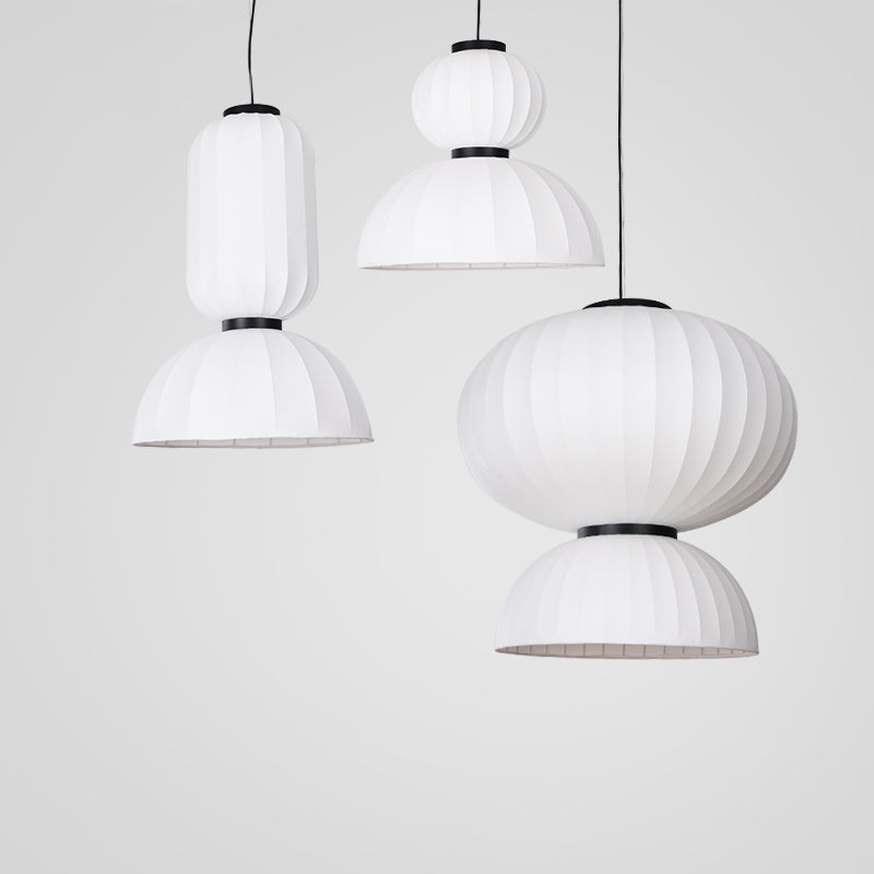 White Geometric Silk Pendant Light Nordic Modern Down Lighting for Living Room
