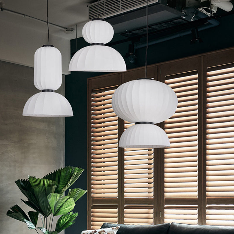 White Geometric Silk Pendant Light Nordic Modern Down Lighting for Living Room