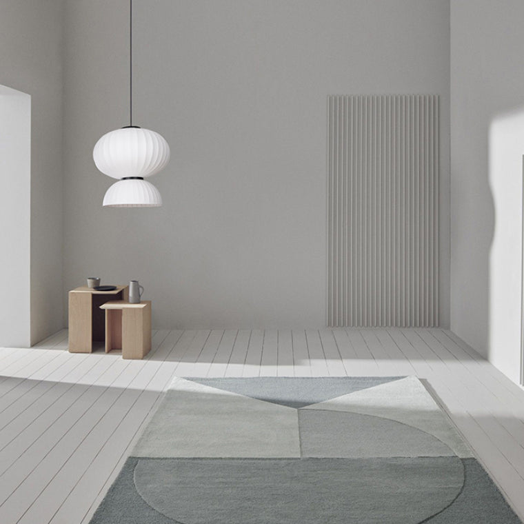 White Geometric Silk Pendant Light Nordic Modern Down Lighting for Living Room