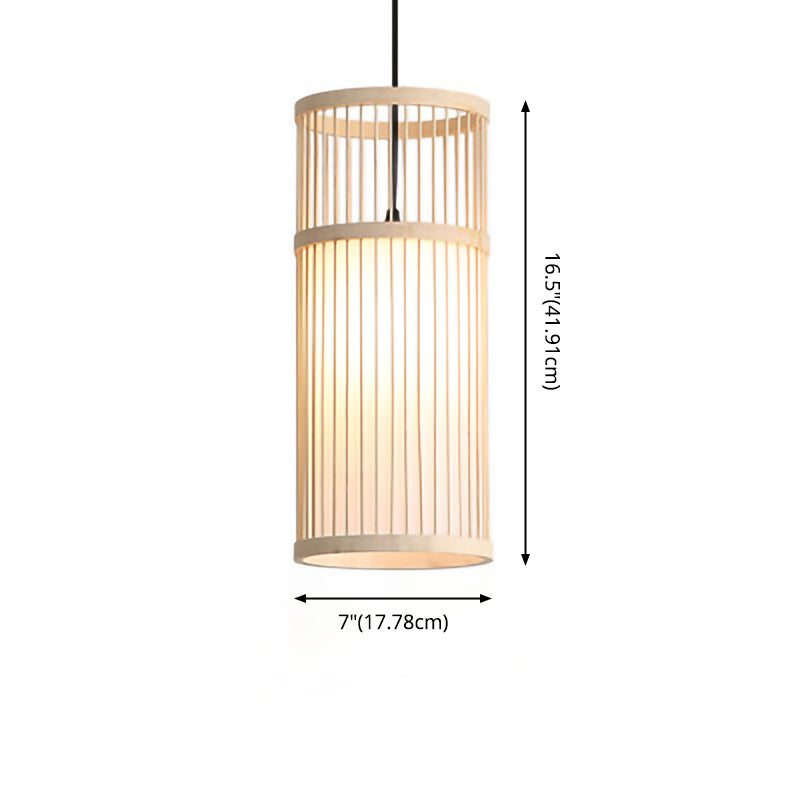 1-Light Bamboo Suspended Lighting Fixture Japanese Pendant Light Kit for Living Room