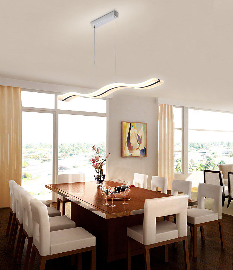 Weiße Wellenform-LED-Insellicht im modernen Stil Edelstahl Anhänger Licht mit Acrylschatten