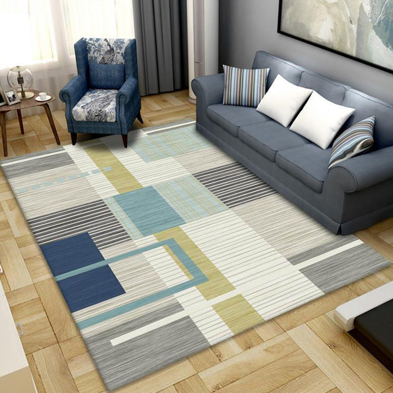 Grey Simplicity Rug Polyester Geometric Indoor Rug Non-Slip Backing Area Rug for Living Room