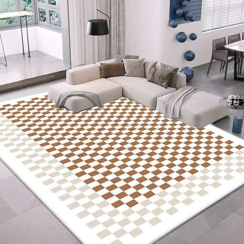 Beige Modern Rug Polyester Grid Indoor Rug Stain Resistant Area Rug for Living Room