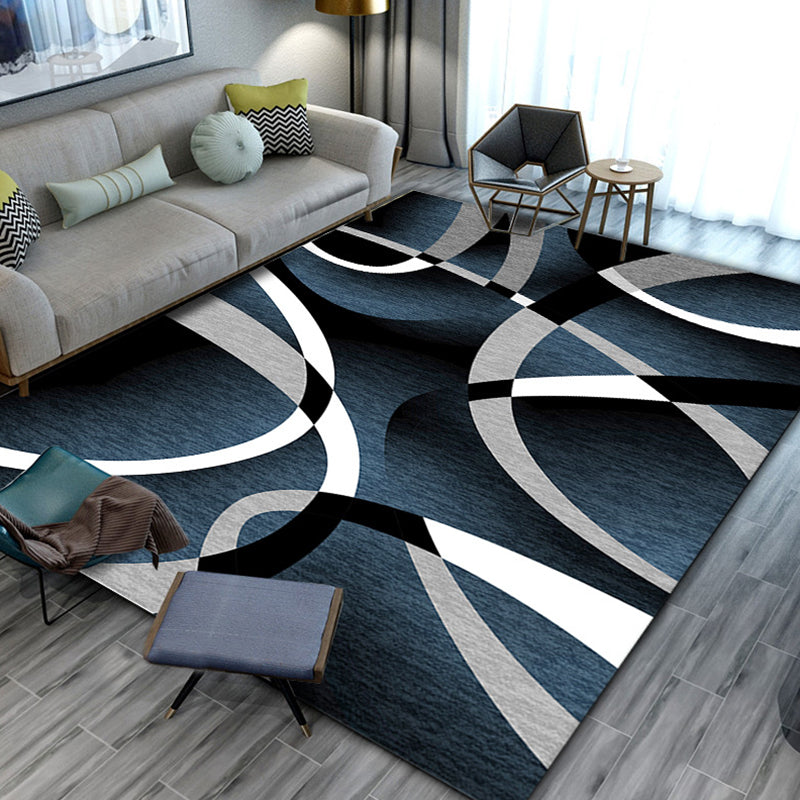 Black Modern Carpet Polyester Geometric Indoor Rug Non-Slip Backing for Living Room