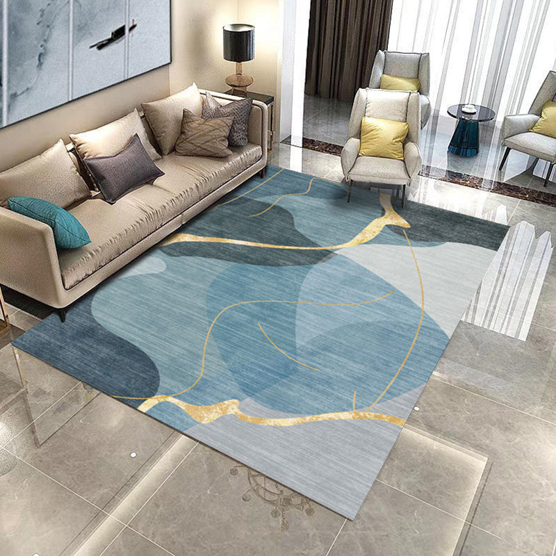 Abstract Blue Graphic Rug Polyester Modern Indoor Rug Non-Slip Backing Area Rug for Drawing Room