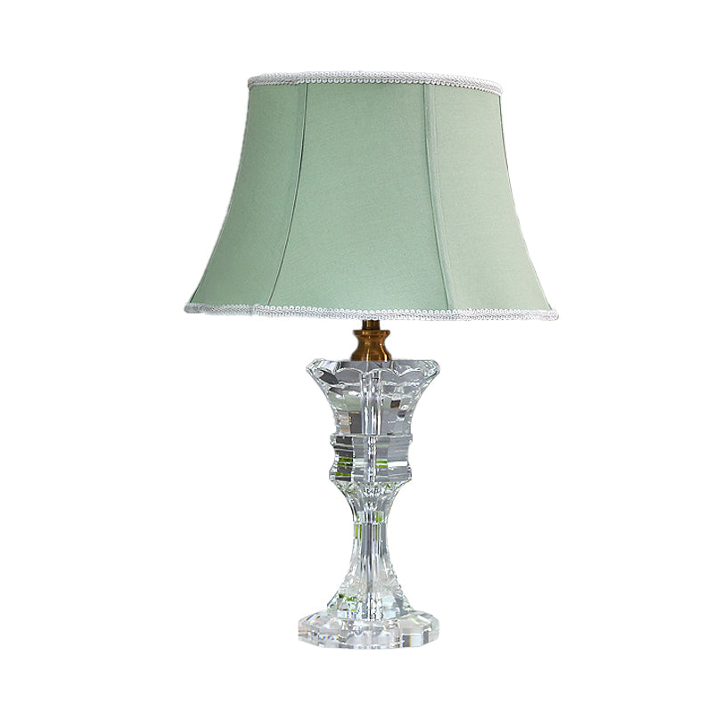 Lampe de table à 1 lumière en tissu traditionnel avec cloche verte pour chambre à coucher avec base en cristal prismatique