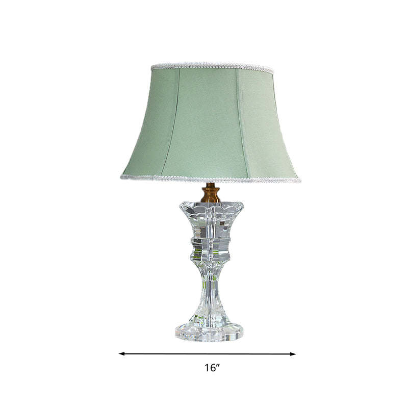 Lampe de table à 1 lumière en tissu traditionnel avec cloche verte pour chambre à coucher avec base en cristal prismatique