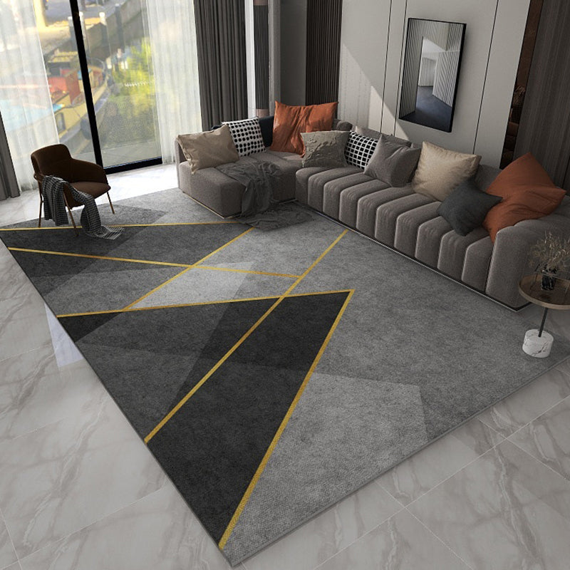 Blue Contemporary Rug Polyester Geometric Area Rug Non-Slip Backing Rug for Living Room