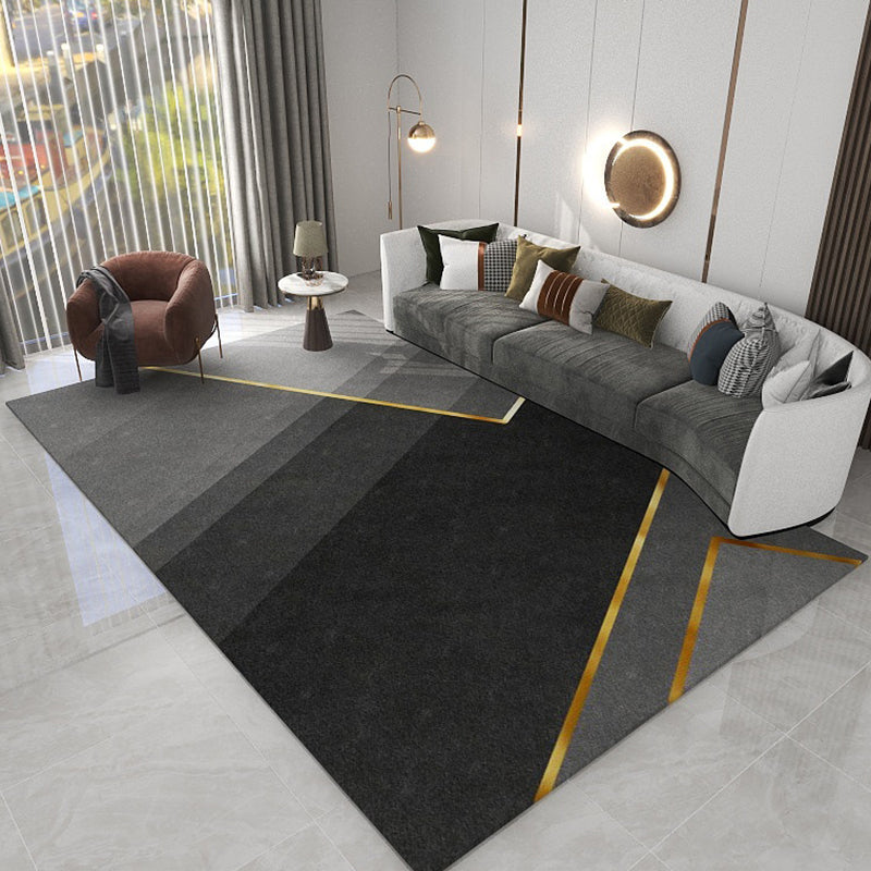 Blue Contemporary Rug Polyester Geometric Area Rug Non-Slip Backing Rug for Living Room