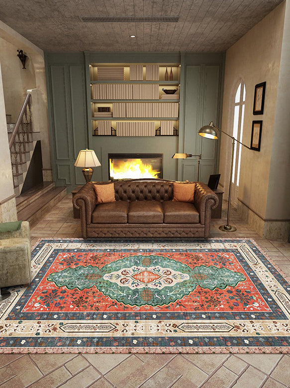 Red Bohemian Area Carpet Polyester Tribal Pattern Area Rug Stain Resistant Rug for Home Decor