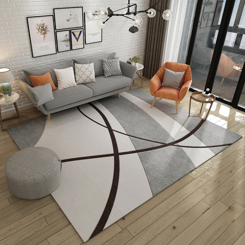 Chic Geometric Print Area Rug Grey Modern Polyester Rug Anti-Slip Backing Rug for Living Room