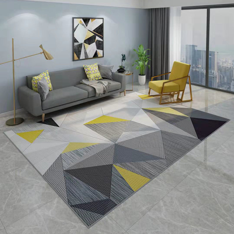 Chic Geometric Print Area Rug Grey Modern Polyester Rug Anti-Slip Backing Rug for Living Room