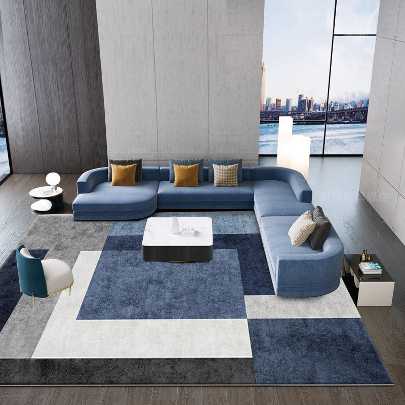 Blue Modern Carpet Polyester Geometric Print Area Rug Anti-Slip Washable Rug for Living Room