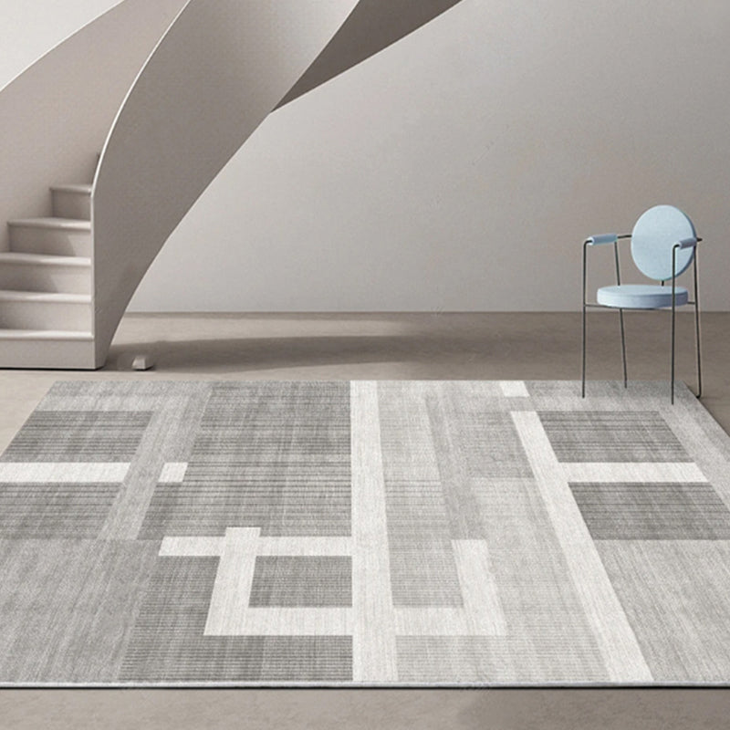 Contemporary Gray Tone Rug Novelty Geometric Print Carpet Polyster Indoor Rug with Non-Slip Backing