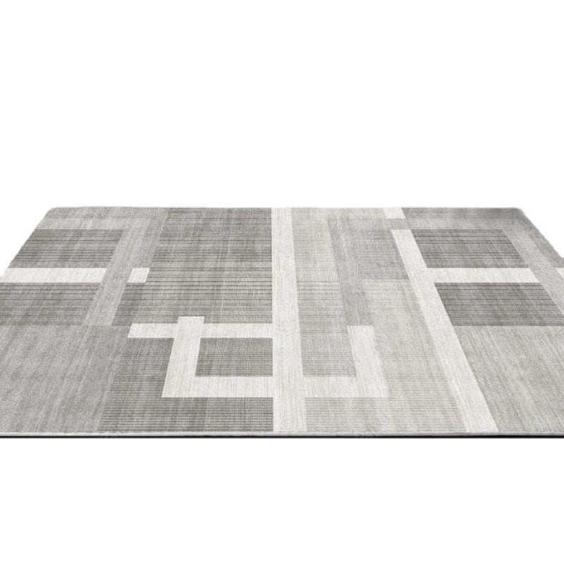 Contemporary Gray Tone Rug Novelty Geometric Print Carpet Polyster Indoor Rug with Non-Slip Backing