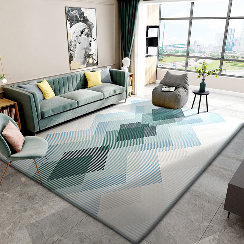 Grey Geometric Pattern Area Rug Polyester Modern Area Carpet Stain Resistant Rug for Home Decor