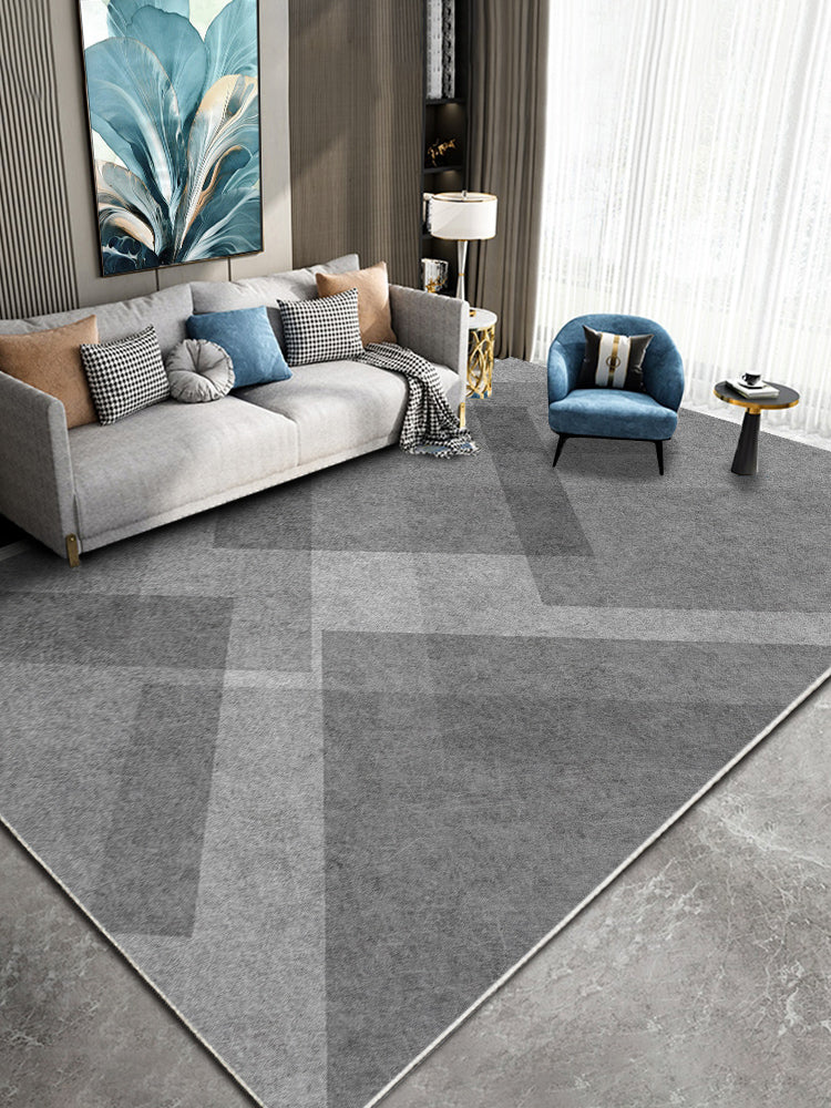 Grey Geometric Pattern Area Rug Polyester Modern Area Carpet Stain Resistant Rug for Home Decor