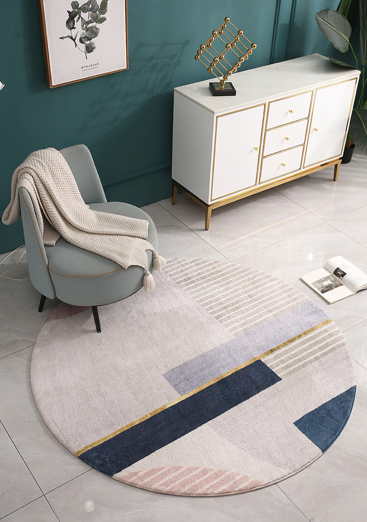 Beige Modern Area Rug Polyester Geometric Print Rug Anti-Slip Washable Rug for Living Room