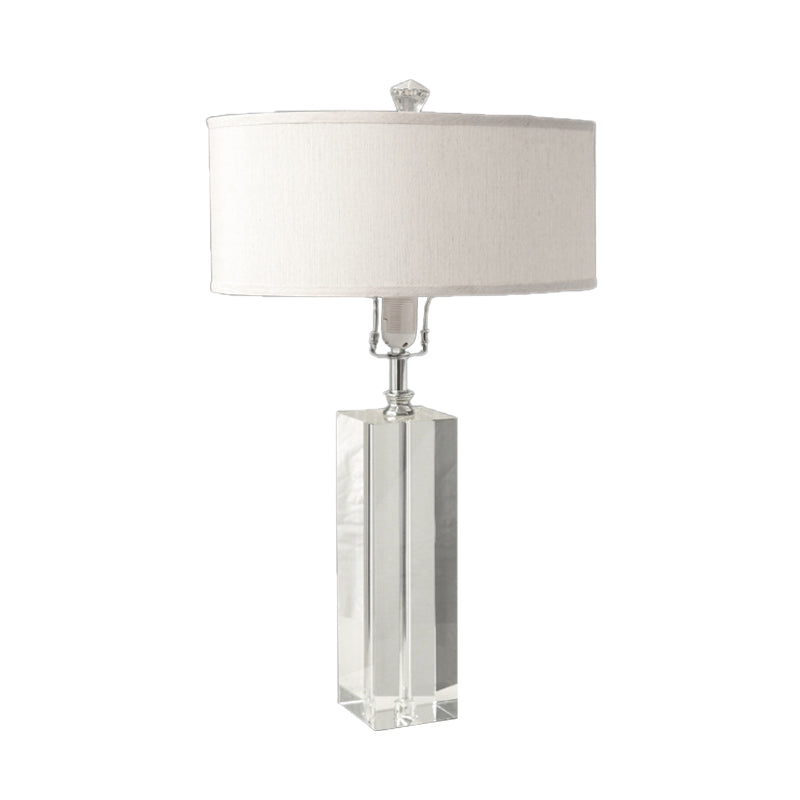 White Rectangle Table Light Rural Crystal 1 Light Bedroom Night Lamp with Round Fabric Shade