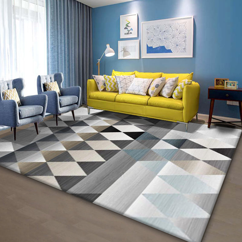 Blue Modern Carpet Geometric Pattern Polyester Area Rug Stain Resistant Rug for Living Room