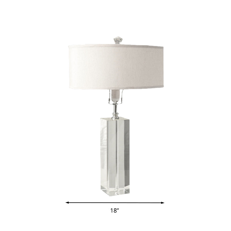 White Rectangle Table Light Rural Crystal 1 Light Bedroom Night Lamp with Round Fabric Shade