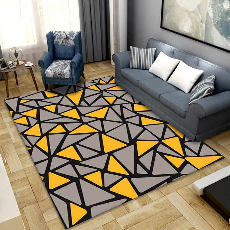 Casual Geometric Area Rug Polyester Carpet Washable Anti-Slip Backing Indoor Rug for Living Room