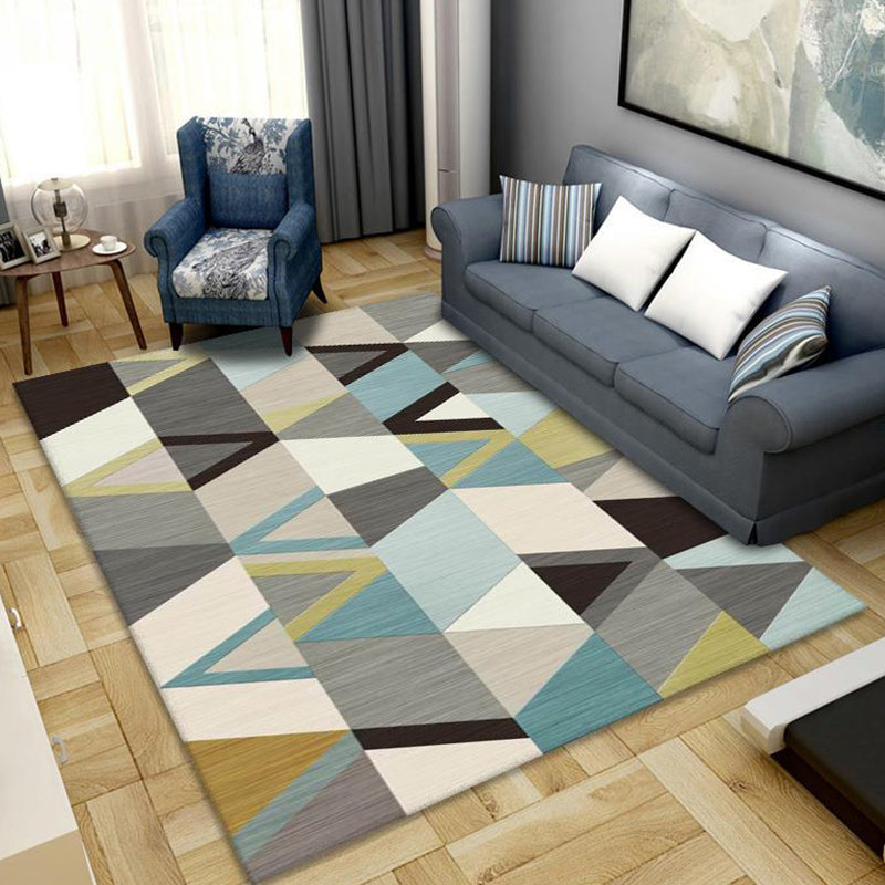 Casual Geometric Area Rug Polyester Carpet Washable Anti-Slip Backing Indoor Rug for Living Room