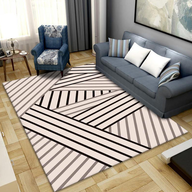 Casual Geometric Area Rug Polyester Carpet Washable Anti-Slip Backing Indoor Rug for Living Room