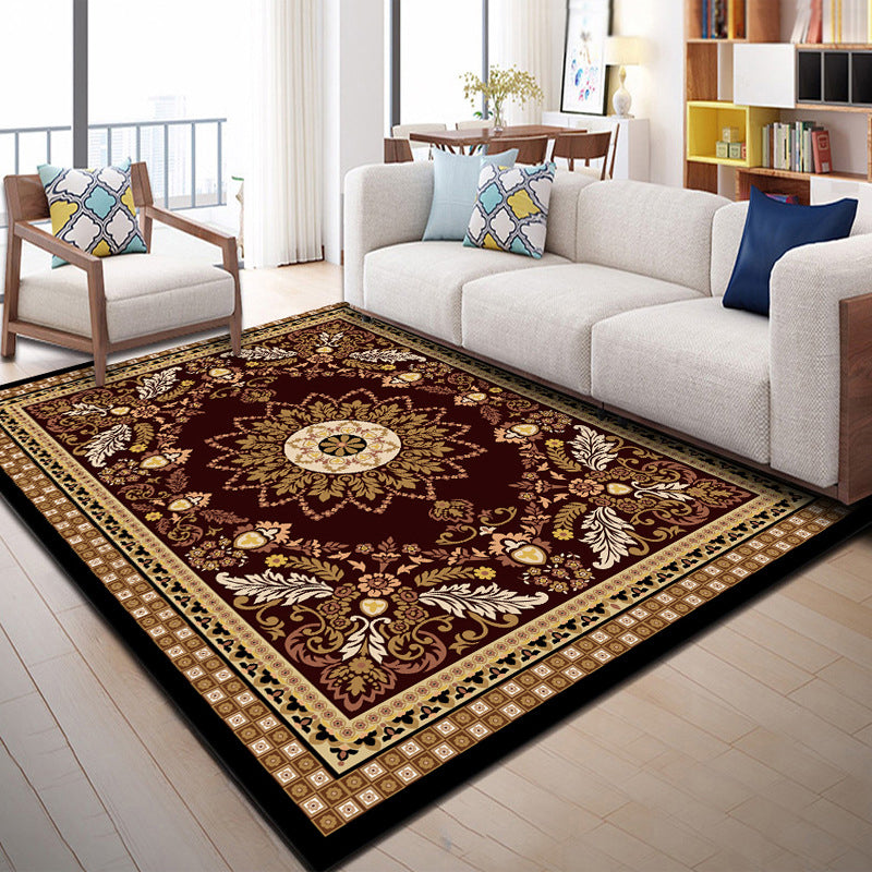 Red Modern Indoor Rug Polyester Flower Carpet Non-Slip Backing Area Rug for Living Room