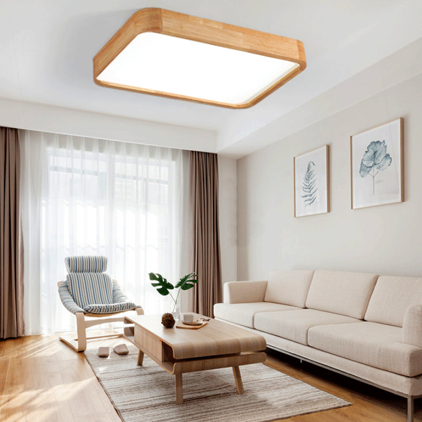 Wooden Geometric LED Ceiling Light in Modern Concise Style Acrylic Indoor Flush Mount in Log Color