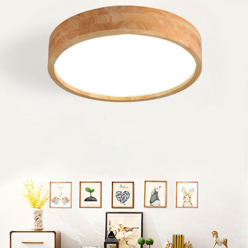 Wooden Geometric LED Ceiling Light in Modern Concise Style Acrylic Indoor Flush Mount in Log Color