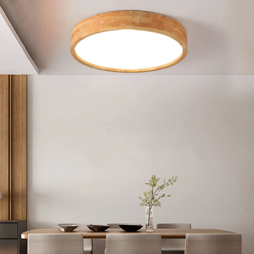 Wooden Geometric LED Ceiling Light in Modern Concise Style Acrylic Indoor Flush Mount in Log Color